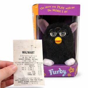 1998 Tiger Electronics Furby Black Charcoal NIB w/ Walmart Receipt Vintage Toy